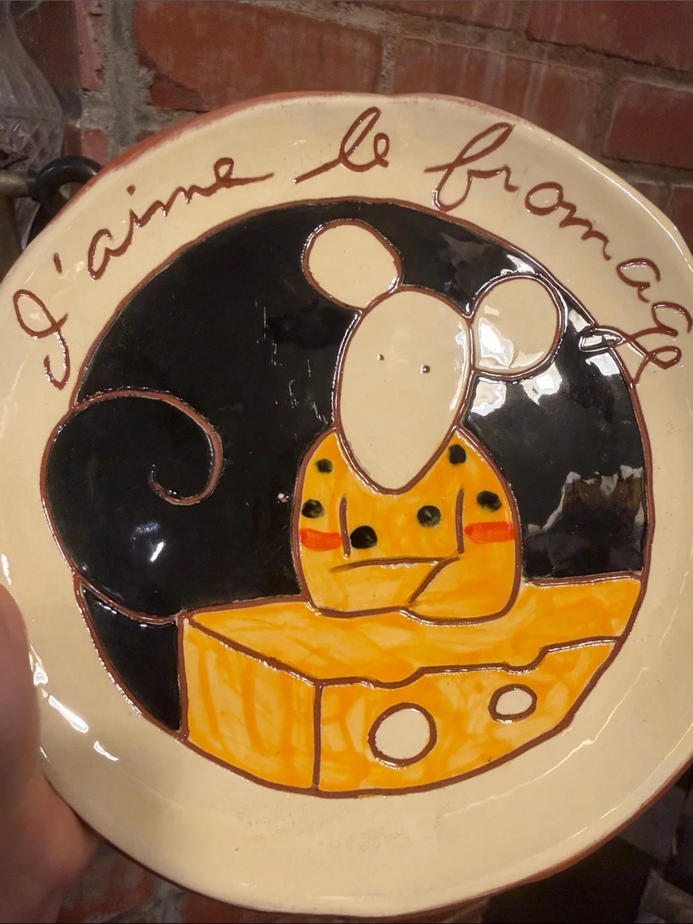 Hand-Painted hand made Cheese Mouse I Love Cheese Plate